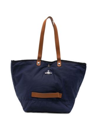 Vivienne Westwood Spacious Navy Fabric Tote Bag with Leather Accents