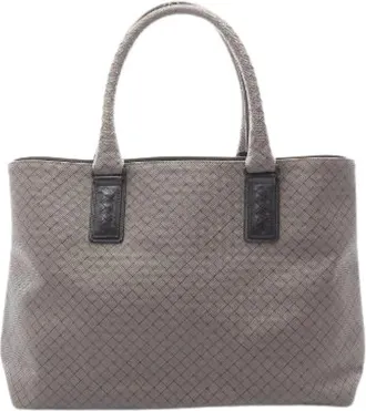 Bottega Veneta Pre-owned Tote Bags, female, Gray, Size: ONE SIZE Pre-owned Marco Polo PVC Coated Canvas Leather Tote Bag