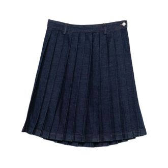 7 For All Mankind Dark Blue Pleated Skirt Design