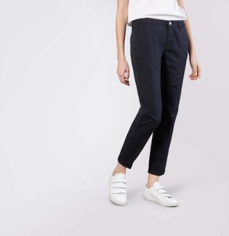 MAC Broeken Chinohose MAC CHINO turn up, Damen, Gr. 34, N-Gr, blau (dunkelblau), Web, Obermaterial: 96% Baumwolle, 4% Elasthan, unifarben, slim fit kn&ouml;chelfrei, H