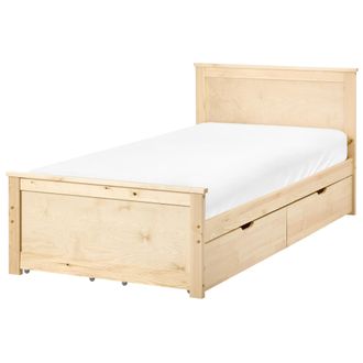 Beliani Cama Con 4 Cajones De Madera De Pino Mdf De Abedul Estilo Escandinavo 90 X 200 Cm Natural Dauphin