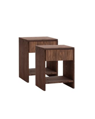 Deco Wood Set 2 mesitas de noche de madera maciza con caj&oacute;n nogal 50x40cm