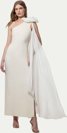 Karen Millen Shoulder Bow Cape Detail Maxi Dress in Ivory at Nordstrom, Size 10