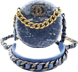 Chanel Pre-owned Ronde clutch met ketting - Dames - Vintage Mini Tas - Blauw - ONE Size - Leer - Vintage