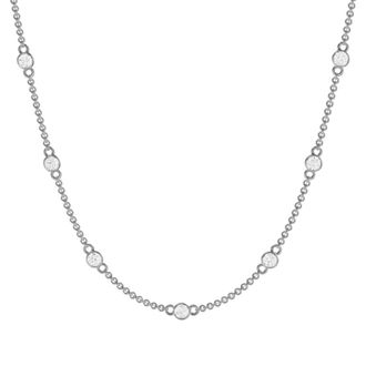 Diamond2Deal 14K White Gold 0.25 Ct Bezel Set Lab Grown Diamond Station Necklace (E-F, VS1-VS2)