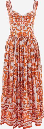 Dolce & Gabbana lange jurk van katoenpopeline met majolicaprint