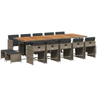 vidaXL Set Comedor De Jard&iacute;n Con Cojines 15 Pzas Rat&aacute;n Sint&eacute;tico Gris Vidaxl