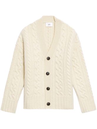 Ami V-neck cable knit cardigan - unisex - Virgin Wool - M - White