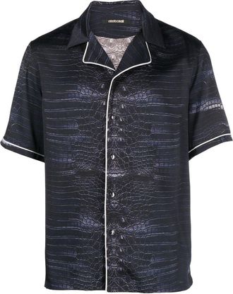 Roberto Cavalli snakeskin-print short-sleeve shirt - men - Polyester/Elastane - 48 - Blue