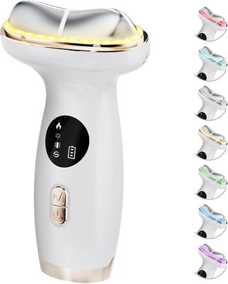 No Brand Herramienta El&eacute;ctrica De Tratamiento Facial Gua Sha 7 En 1 Con Masaje De Belleza Led Fr&iacute;o Y Caliente Para Rostro Y Cuello, Modo De Pulso Vibratorio Pa