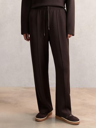 Reiss Dark Chocolate Brown Petite Premium Interlock Wide-leg Joggers, XL