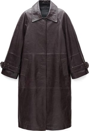 Mango Oversize Leather Coat in Wine at Nordstrom, Size Large