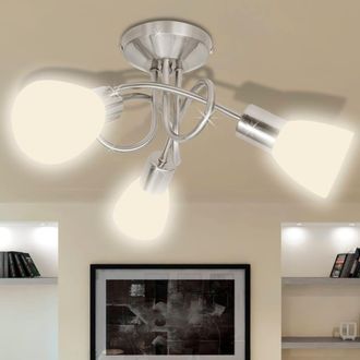 Berkfield Home Ceiling Lamp with Glass Shades for 3 E14 Bulbs in White