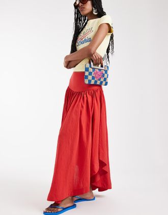 Asos Gonna con vita scesa asimmetrica rossa-Rosso