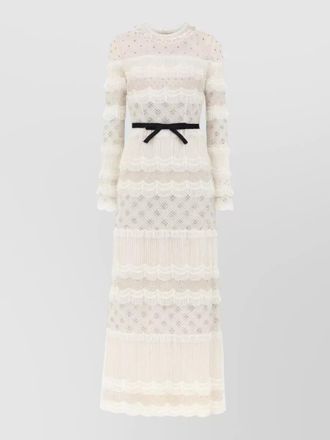 Valentino long dress sheer lace belt ruffle layers