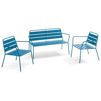 Oviala Conjunto de muebles de jard&iacute;n de metal azul Pac&iacute;fico de 4 plazas