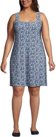 Lands End Plus Size Silky Knit Mini Shift Dress in Navy/clear Blue Ditsy Floral at Nordstrom, Size 1X