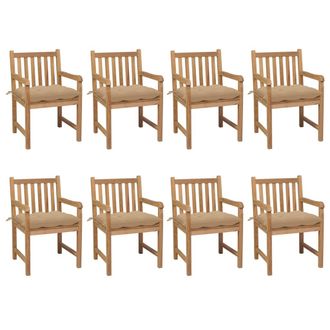 vidaXL Sillas De Jard&iacute;n 8 Uds Madera Maciza De Teca Cojines Beige Vidaxl
