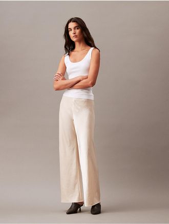 Calvin Klein Womens Crushed Satin Wide Leg Pants - White - XS