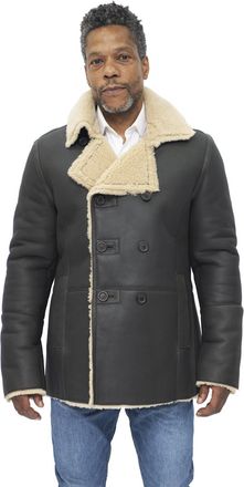 Infinity Leather Mens Double Breasted Shearling Sheepskin Pea Coat-Kington