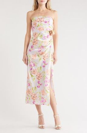 Cinq &agrave; Sept Midnight Tulips Denali Strapless Midi Dress in Pale Lavender Multi at Nordstrom Rack, Size 10