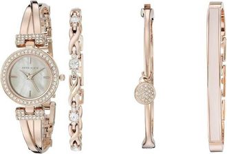 Anne Klein Premium Crystal Accented Bangle Watch and Bracelet Set AK/2238