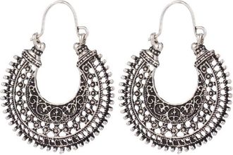 Generic Retro Ethnic Hollow Out Carving U-Shaped Basket Women Wire Hoop Drop Earrings Antique Silver Lovely and Practical