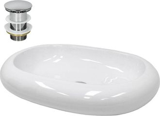 ECD Germany Ecd Germany - Lavabo sobre encimera incl. desagüe sin rebosadero - 630x420x120 mm - Lavamanos cerámico - Diseño angular - Lavadero blanco - La