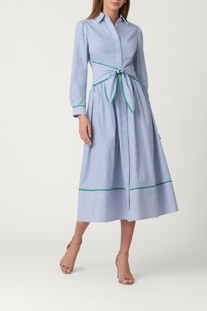Shoshanna Cotton Pinstripe Clarice Dress in French Blue/optic/green at Nordstrom, Size 12