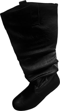 Generic Fashion Womens Mid Calf Boots Winter Flat Slip On Solid Round Toe Casual Boots(Black, 6.5)