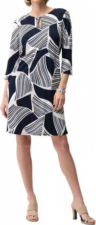 Joseph Ribkoff Geometric Stripe Shift Dress In Vanilla/multi