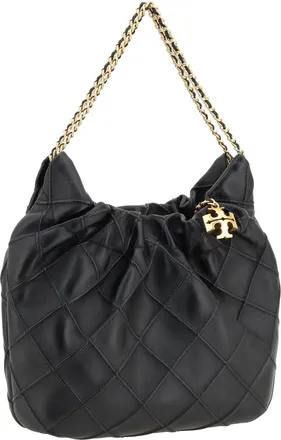 Tory Burch Womens Fleming Mini Hobo Shoulder Bag Black Lamb Ovis Aries