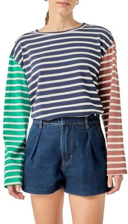 English Factory Stripe Colorblock Top in Navy Multi at Nordstrom, Size X-Small