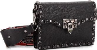 Valentino Garavani Rolling Rockstud Flip Lock Flap Bag Leather with Cabochons Small crossbody bag - Zwart