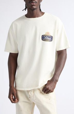 Rhude Safari Crest Cotton Graphic T-Shirt in Vintage White/blue/red at Nordstrom, Size Xx-Large
