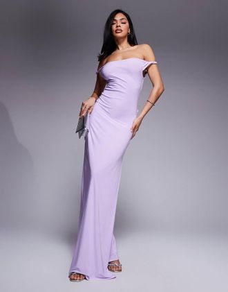 Asos twist shoulder with lace up back maxi dress in lilac-Purple