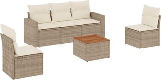 vidaXL Vidaxl - Juego De Sof&aacute;s Jard&iacute;n Con Cojines 6 Pzas Rat&aacute;n Sint&eacute;tico Beige