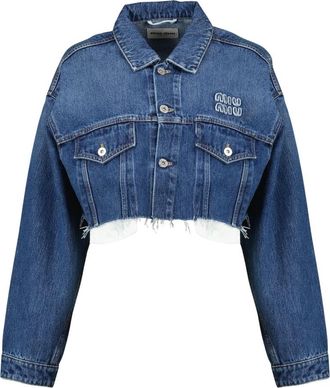 Miu Miu Cropped Denim Jacket - Dames - Spijkerjassen - Blauw - M - Denim - Jassen