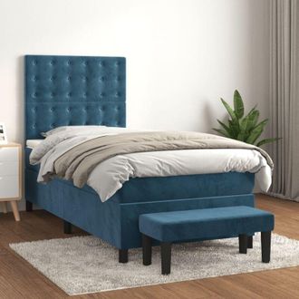 vidaXL Vidaxl - Cama Box Spring Con Colch&oacute;n Terciopelo Azul Oscuro 100x200 Cm
