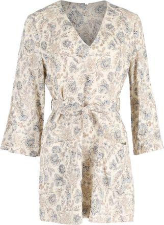 Zimmermann Mini Floral Print Belted Dress in Cream Linen