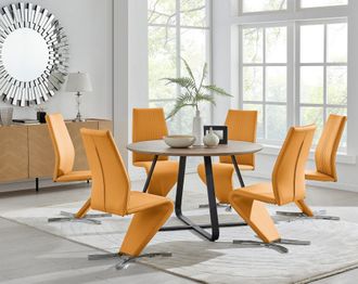 Furniturebox Santorini Brown Wood Effect Dining Table & 6 Willow Chairs in Mustard