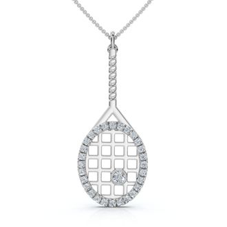 Pompeii3 1/4Ct Diamond Pav&eacute; Tennis Racket Pendant Necklace 14k Gold Lab Grown Size: 3/4 Tall