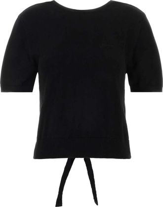 Ganni Sheer Cotton Back Tie Top - Dames - T-shirts - Zwart - S - Katoen - Tops