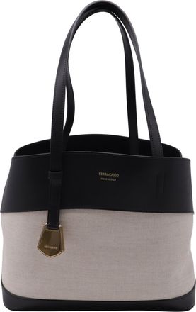 Ferragamo Ferragamo Charming Tote Bag in Beige Canvas and Leather