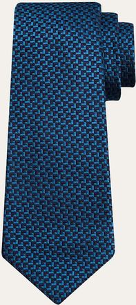 Kiton Mens Bicolor Geometric Silk 7-Fold Tie