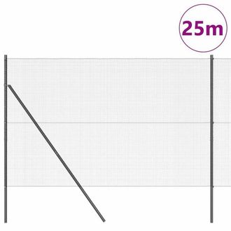 Berkfield Home Modern Welded Wire Fence with 13 Posts Grey 1.5x25 m Steel