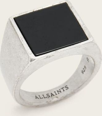 AllSaints Brass Aaron Sterling Silver Stone Ring, Size: S
