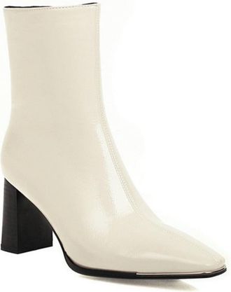 Generic Womens Chelsea Ankle Boots with Square Toe and Chunky Heel,Perfect for Office and Everyday,White fleece lining,1.5 UK