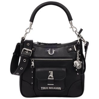 True Religion Moto Zip Top Hobo Bag with Lock Pocket Charm - Convertible Shoulder & Crossbody Purse