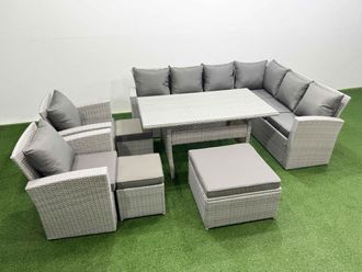 Fimous Rattan Garden Furniture Set Outdoor 11 Seater Dining Corner Sofa Sets in Light Grey